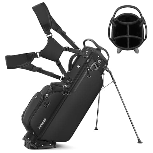 Image of RIOROO Lightweight 8.5" Top Golf Stand Bag with 5 Way Full-Length Dividers, 6 Pockets, Cooler Bag, Dual Padded Straps and Rain Hood, Waterproof Golf Bags for Men Women.