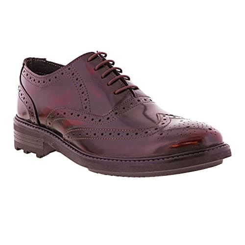 Image of Roamers Silas Mens Leather Brogue Lace Up Oxford Shoes Oxblood Hi-Shine