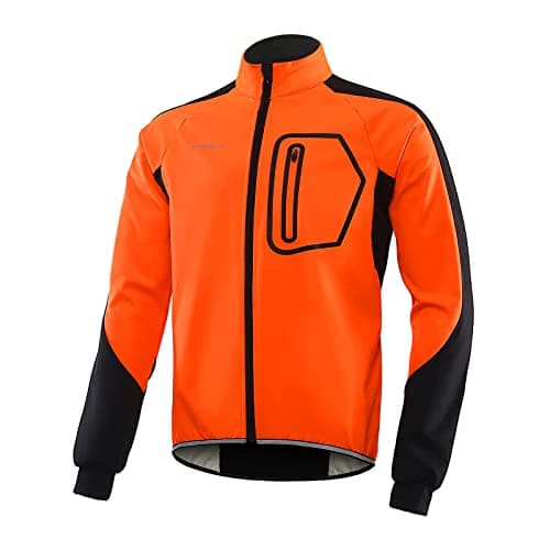 Image of BERGRISAR Men's Waterproof Thermal Cycling Jacket - Windproof Breathable Winter Bike Windbreaker with 4 Pockets BG011 Orange Size X-Large