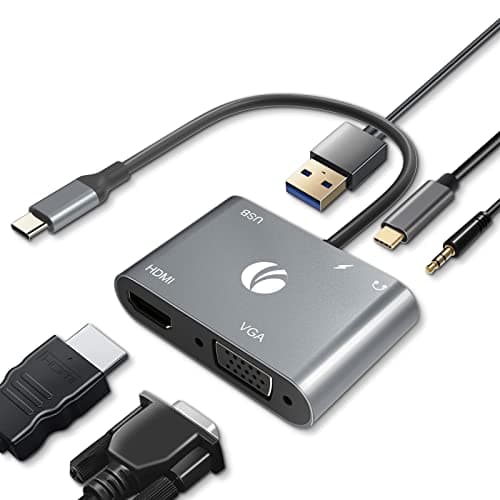 Image of VCOM USB C to HDMI VAG Adapter, 5-in-1 USB C Hub with 4K HDMI, 100W PD, USB 3.0 Port, VGA, OTG Adapter, Docking Station for MacBook Air, iPad Pro, Laptops, Dell XPS, Samsung Galaxy
