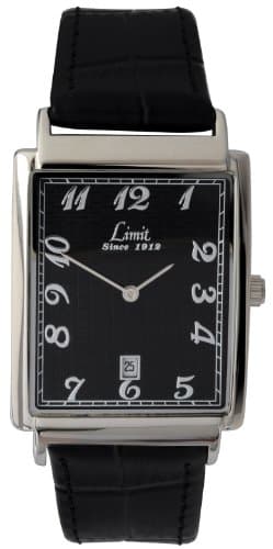 Image of Limit Men's Rectangular Silver Coloured, Black Leather Strap Watch 5325.5 with Black Dial and Silver Full Figures