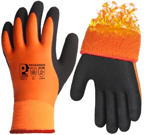 Image of PROGANDA Waterproof Thermal Winter Work Gloves Fleece Liner Insulated Warm for Outdoor Cold Weather Car Washing Gardening Fishing Multipurpose (Orange -Grip Waterproof Thermal, L (Pack of 1))