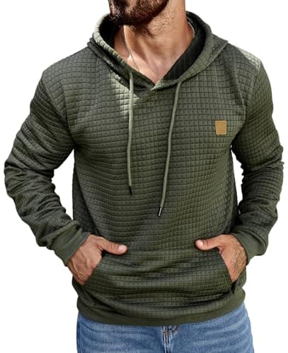 Image of AIYINO Men's Hoodies Pullover Hooded Sweatshirts Long Sleeve Waffle Drawstring Casual Hoody with Kanga Pocket XXXL Army Green