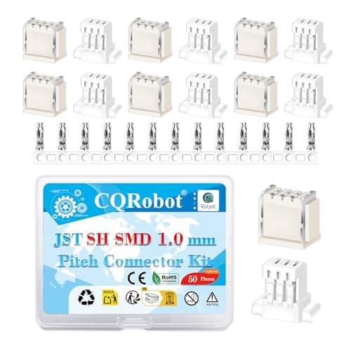 Image of CQRobot JST SH SMD 1.0 mm Pitch 3-Pin Electronic Computer Connector IC Male Plugs, Female Sockets Housing and T-Shaped Crimp Terminal Kit. 50 Sets/250 Pieces Wire-to-Board Adapter Cable Assembly.