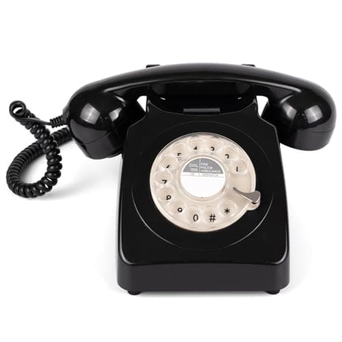 Image of 746 Rotary 1970s-style Retro Landline Phone - Curly Cord, Authentic Bell Ring (Black)