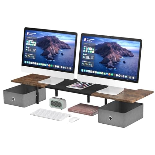 Image of Suptek Large Monitor Stand Riser with Drawers, 3 Height Adjustable Wood Desktop Organizer Holds up to 50kg MST019