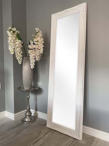 Image of DOWNTON INTERIORS UK Tall White Dressing Wall Mirror with Bevelled Glass - 142 cm x 47 cm