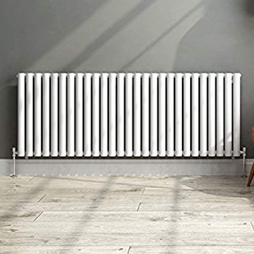 Image of iBathUK Strata Wall-Mounted Horizontal Single Oval Panel Radiator, 27 Column Steel High Thermal Output Hydronic Central Heating, Designer Modern Radiator in Matt White, 600 × 1593mm