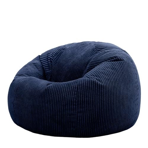 Image of icon Kingston Cord Bean Bag, Navy Blue, Large Adult Bean Bag Chair with Filling Included, Comfy Chair, Living Room Furniture, Bedroom Furniture
