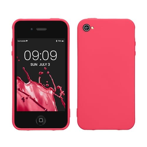 Image of kwmobile Case for Apple iPhone 4 / 4S Case - Soft Cover - Shockproof TPU Material - Wireless Charging - Neon Pink