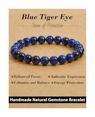 Image of Landorilo Handmade 8mm Natural Crystal Beaded Bracelet with Healing Gemstones for Women Men, Yoga Meditation Energy Bracelets, Valentine's Day, Christmas, Birthday Gift (Blue Tiger Eye)