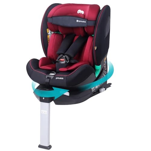 Image of globalkids i-Size 360 Swivel Car Seat, Group 0+123 Car Seat with ISOFIX and Support Leg, ECE R129, 0-36 kg, 0-12years, 40cm-150cm, Red