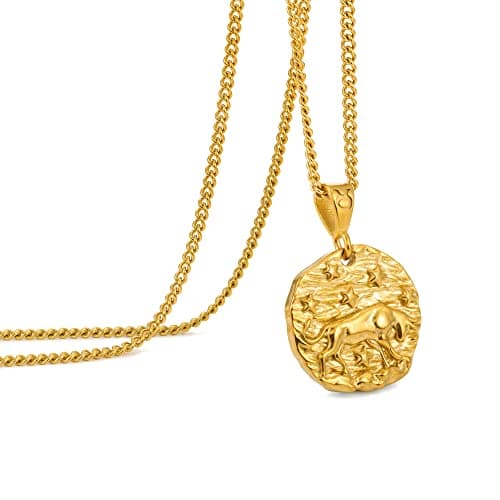 Image of Speroto Taurus Zodiac Necklace for Men, Stainless Steel 12 Constellation Mens Necklace, Horoscope Astrology Embossed Pendant Necklace Gifts for Women and Men(Gold,Taurus)
