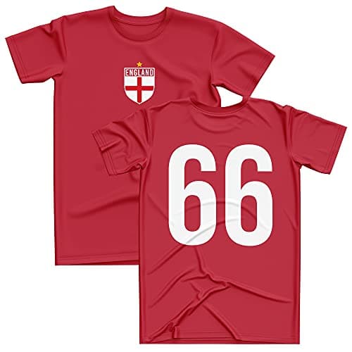 Image of England Shirt Mens, 1966 England Football Shirt, Men T Shirt 2021 Wembley T-Shirt Top (Medium, Red)
