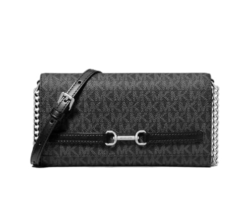 Image of Michael Kors Carson Large Signature Logo Convertible Crossbody Bag Black PVC