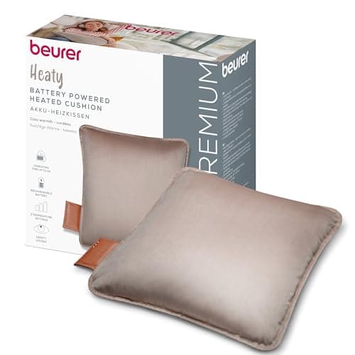 Image of Beurer Heaty Heat pad, Cordless Heating pad with Battery, with Automatic Switch-Off Function and 3 Temperature Settings, with Fast Heating, Soft Velvet Fabric, Smokey Taupe