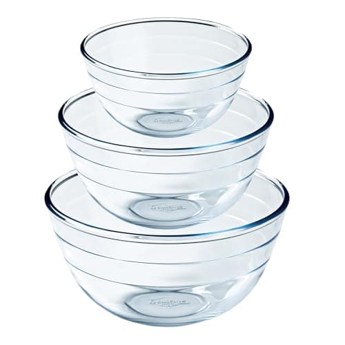 Image of Ôcuisine® Bowl Glass Round Mixing & Prep Bowls | Extreme Resistance | Oven Safe - Freezer Safe - Microwave Safe | Borosilicate Glass | Made in France (Bowl Set of 3 (1, 2, 3LT))