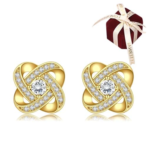 Image of AVYRING Gold Stud Earrings for Women Girls, Four Leaf Clover Cubic Zirconia Studs Hypoallergenic Earrings Dainty Earrings Jewellery Gift with Box for Birthday Brides Bridesmaids Wedding