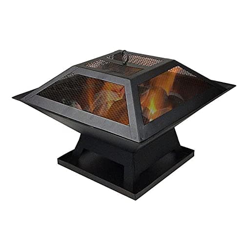 Image of Hortus Metal Square Firepit Table Backyard Patio Garden Stove Wood Burning Fire Pit with Poker