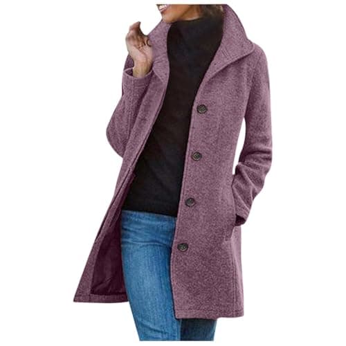 Image of Generisch Women's Coat Made of Textured Wool Look Fabric - Classic Transition Coat with Lapel Collar Elegant Short Coat for Autumn and Spring, style_z04 purple, S