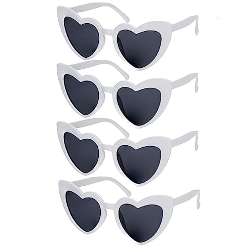 Image of Wowtlmy 4 Pack Vintage Heart Shaped Sunglasses White Sunglasses For Women Cat Eye Ladies Fashion Retro Eyeglasses, Vintage Love Heart Eyeglasses for Protection Eyewear
