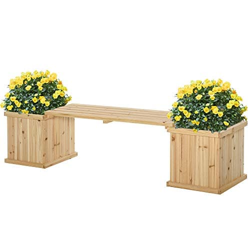 Image of Outsunny 37L Wooden Garden Planter & Bench Combination Garden Raised Bed Patio Park Natural 176 x 38 x 40 cm