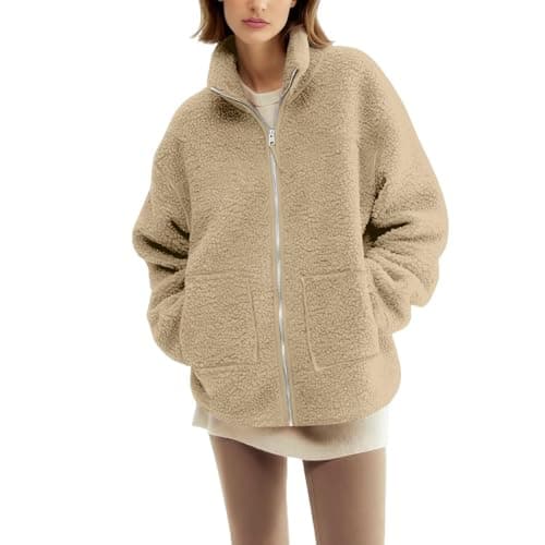 Image of Flodxo Jackets for Pregnant Women Winter Teddy Bear Maternity Coats Oversize Casual Fluffy Fleece Jacket Long Sleeve Zip Up Sweatshirts without Hood Outwear Thermal Warm Cosy Overcoat Khaki L