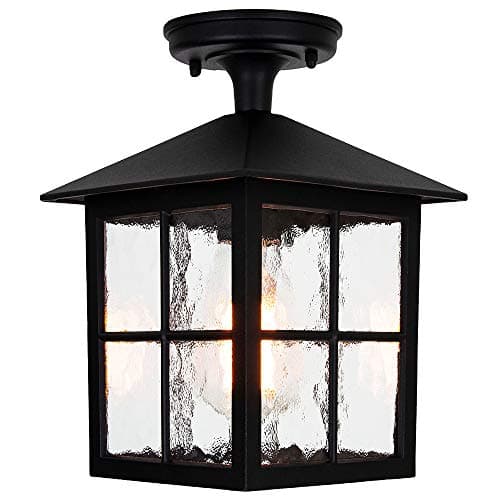Image of Happy Homewares Matt Black Die-Cast Aluminium Traditional Lantern Porch Ceiling Light Fitting IP23 Rated | 1 x 60w E27 | 28cm Height