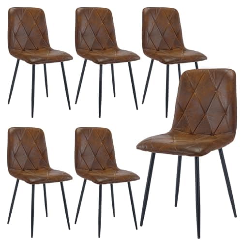 Image of Artist Hand Set of 6 Dining Chairs for Dining Room Living Room, Vintage Faux Suede Dining Chairs with Backrest Upholstered Seat Solid Metal Legs, Brown