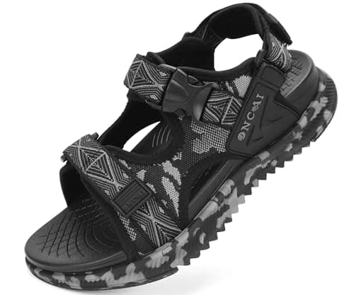 Image of ONCAI Men's Hiking Sandals,Arch Support Orthopedic Recovery Walking Sandal for Men 2025 with Camouflage Breathable Mesh Upper Adjustable Strap Summer Water Athletic Shoes Camo Black Size 9