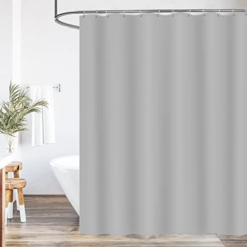 Image of WELTRXE Shower Curtain Mould Proof Mildew Resistant, 180x180cm Light Grey Bathroom Curtain Set With Hooks, Weighted Hem, Waterproof Solid Polyester Fabric Bathtub Curtains, Machine Washable,Quick Dry