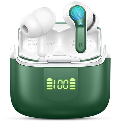 Image of Ordtop Wireless Earbuds, 50+Hrs Hi-Fi Stereo Bluetooth 5.4 Headphones, Deep Bass MiNi Ear Buds, 4 ENC Noise Cancelling Mic Earphones, IP-X7 Waterproof USB-C Headset Android iOS for Sport Gym Running