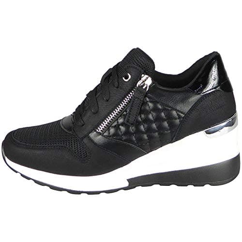 Image of Ladies Wedge Trainers Womens Lace Up Comfy Classic Pumps Sneakers Shoes Size Black 5