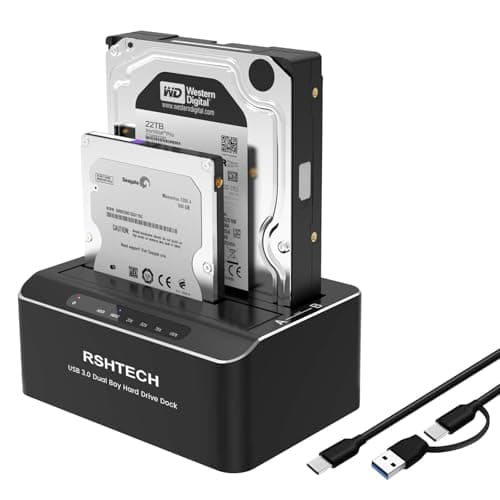 Image of RSHTECH Hard Drive Docking Station Dual Bay, Aluminum External 2.5 & 3.5 inch SATA HDD/SSD Enclosure , USB 3.0 Type-C/A to SATA HDD Caddy, Supports UASP, Offline Clone, Tool-Free, 2x 22TB (RSH-DS01C)