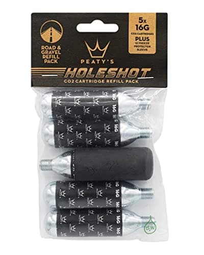 Image of Peaty's CO2 Cartridge Refill Pack - 16g CO2 Cartridges for Use With Bike Tyre Inflator, Threaded Refills with Freeze Protector Sleeve, Quick Bicycle Tyre Inflation Set, Road & Gravel - Pack of 5