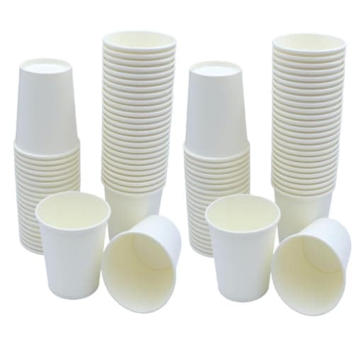 Image of Sunrise Packaging 100 x 7oz White Paper Cups for Hot & Cold Drinks Biodegradable Leak-Resistant Eco-Friendly Single Wall Disposable Coffee/Tea Paper Cups