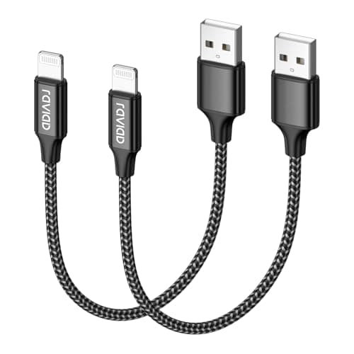 Image of RAVIAD iPhone Charger Cable Short 30CM 2Pack, MFi Certified Lightning Cable Fast Charging iPhone Charger Nylon USB iPhone Charging Cable for iPhone 14 13 12 11 Pro Max XS XR X 8 7 6 Plus 5 SE, iPad
