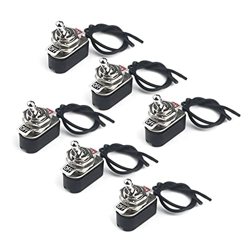 Image of 6 Pcs Waterproof SPST Mini Toggle Switch, ON-Off 2 Pin Pre-Wired 13cm, 3A 250V/6A 125V, for Car Boat Marine & DIY Projects