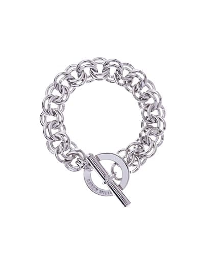 Image of Karen Millen Encrusted Bar & Hoop Bracelet For Women (Silver/Clear Crystal)
