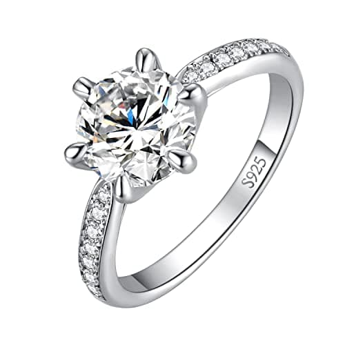 Image of JewelryPalace Classic 3ct Cubic Zirconia Solitaire Engagement Rings for Women, 925 Sterling Silver 14K White Gold Plated Promise Ring for Her, Round Cut Simulated Diamond Anniversary Wedding RingsN