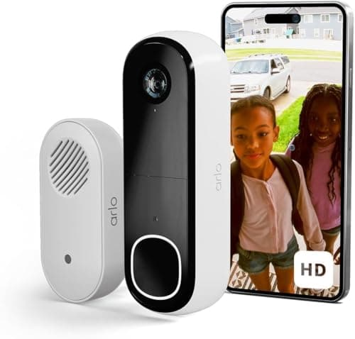 Image of Arlo HD Video Doorbell Camera Wireless and Chime, Outdoor WiFi Video Doorbell, Battery Operated Security Camera, Motion Detection, Night Vision, Two-way Audio, CCTV, Secure Trial Included, White