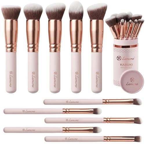 Image of Kabuki Makeup Brush Set - For Foundation Powder Blush Concealer Contour - Perfect For Liquid, Cream or Mineral Products - 10 Pc Collection With Premium Synthetic Bristles For Eye and Face Cosmetic