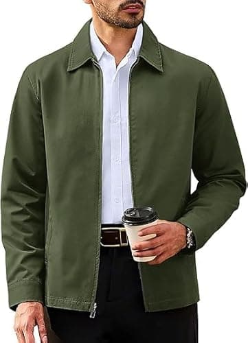 Image of TACVASEN Bomber Jacket Men Lightweight Fall Cotton Coat Work Outdoor Smart Casual Jackets with Pockets ArmyGreen,L