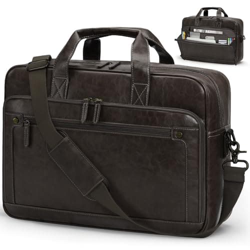 Image of RAINSMORE Messenger Bags for Men Briefcase Waterproof Leather Laptop Bag 16 Inch Vintage Shoulder Satchel Bag for Work Office Business College Coffee