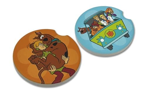 Image of Elektroplate Officially Licensed Scooby-Doo Scared Gang Classic Cartoon Auto Ceramic Coasters (2.6" diameter) | Universal Fit for All Cars, Trucks, SUVs, & More | Absorbent Non-Slip Durable | Set of 2