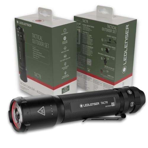 Image of Ledlenser TAC7R Tactical Torch Rechargeable Outdoor Set, LED 3200lm, 10 Modes inc RGB Light & Strobe, Multi-Lens Technology, Up to 370m Beam, USB-C, IP68 Waterproof, for Hunting, Police, Security