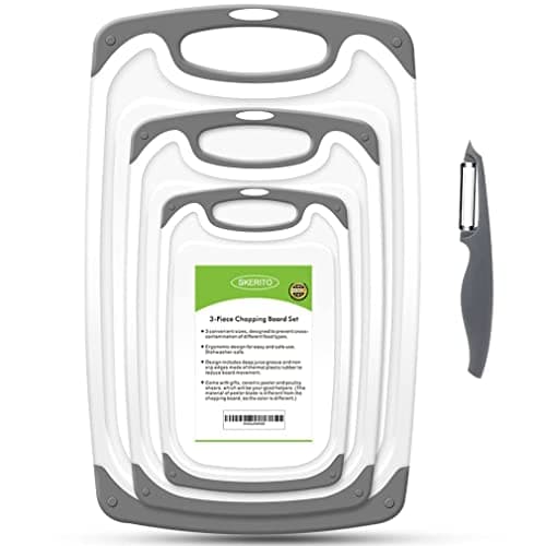 Image of SKERITO Chopping Board Set, BPA Free Plastic Kitchen Cutting Boards with Non-Slip Feet and Deep Drip Juice Groove, Set of 3, Gray