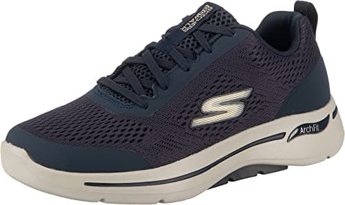 Image of Skechers Men's Go Walk Arch Fit Idyllic Sneaker,Navy Textile/Synthetic/Gold Trim,8 UK
