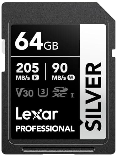 Image of Lexar 64GB SD Card SILVER, Up to 205MB/s Read, 90MB/s Write, SDXC UHS-I Memory Card, Class 10, U3, V30, SD Card for Professional Photographers, Videographers, Enthusiasts