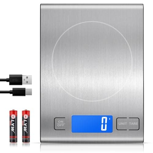 Image of 15kg/33lbs Rechargeable Digital Kitchen Scales, Diyife 1g Precision Food Scales with Large LCD Display, 5 Units, Tare, Stainless Steel Weighing Scales for Baking Cooking